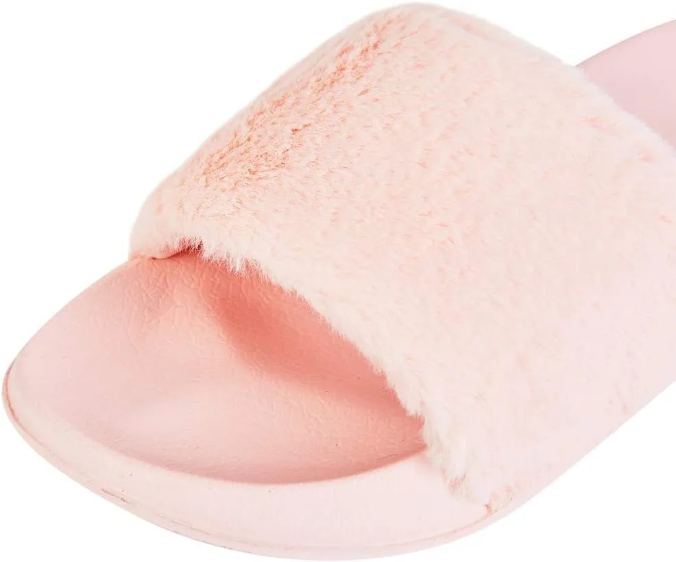 FUNKYMONKEY Women's Slides Faux Fur Cute Fuzzy Slippers Comfort Flat Sandals