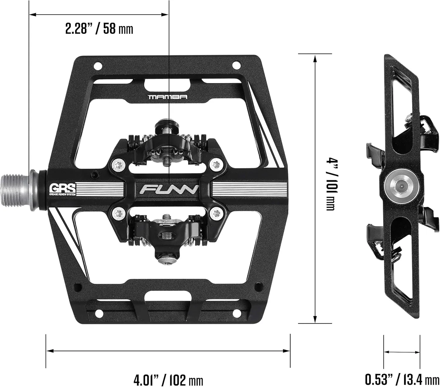 Funn Mamba Mountain Bike Clipless Pedals, Double Sided Clip Wide Platform MTB Pedals, Compatible with SPD Cleats, 9/16-Inch CrMo Axle Bicycle Pedals for MTB/BMX/Gravel Cycling