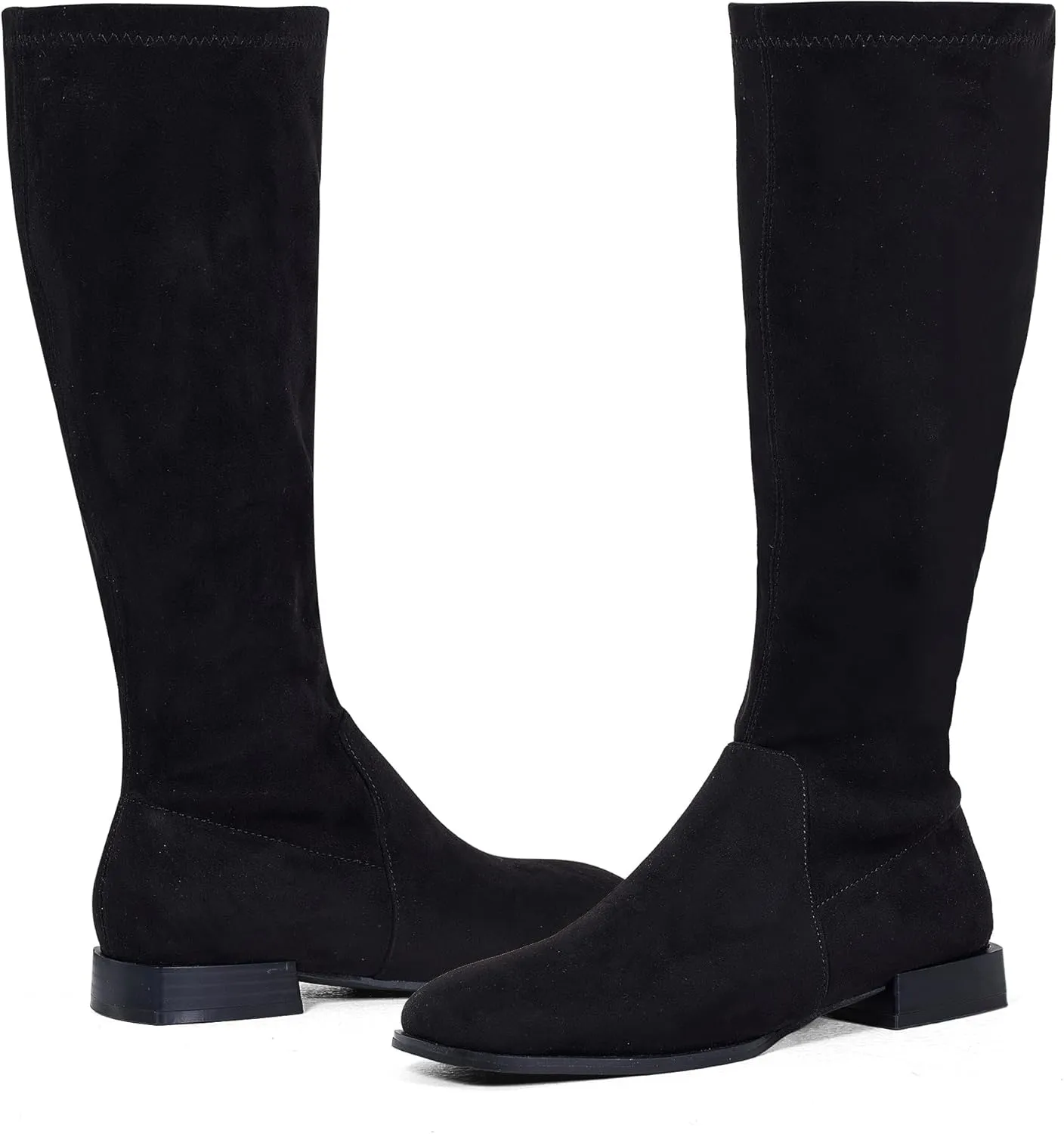 GENSHUO Knee High Boots for Women Comfy Flat Heel Vintage Square Toe Fall Winter Solid Side Zipper Costume Knight Booties