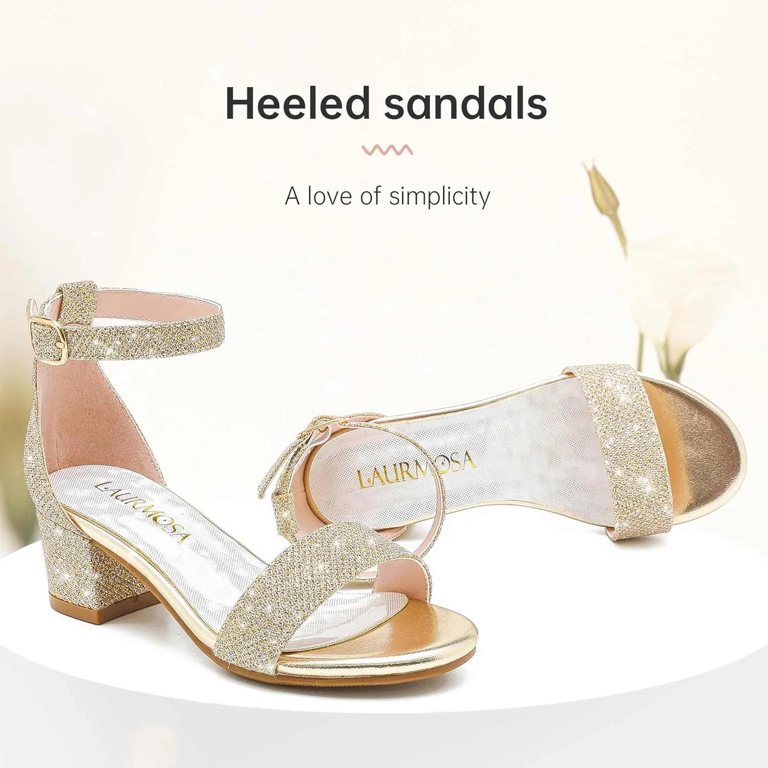 Girls High Heels Sandal for Girls Open Toe Ankle Buckle Strap Dress Shoes for Little Big Kids in Wedding Party Block Chunky Pump Sandals