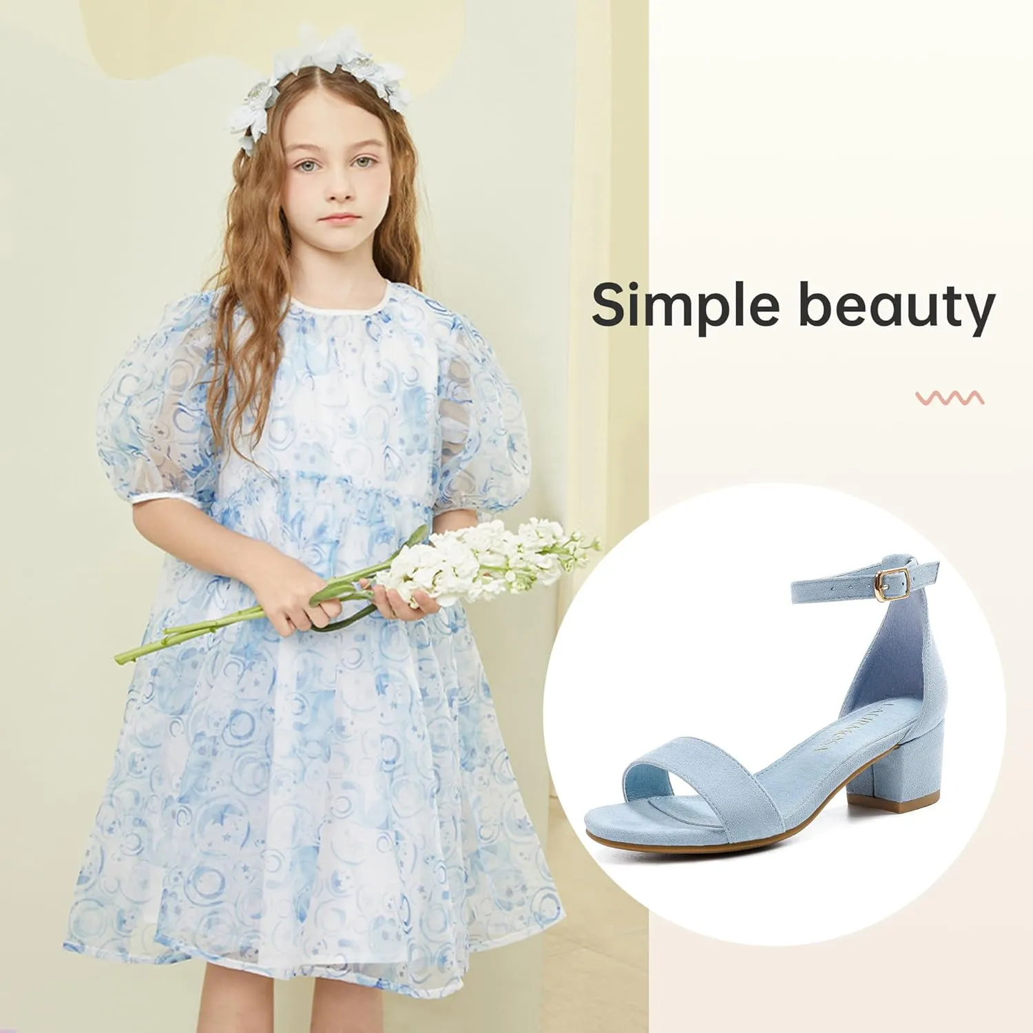 Girls High Heels Sandal for Girls Open Toe Ankle Buckle Strap Dress Shoes for Little Big Kids in Wedding Party Block Chunky Pump Sandals