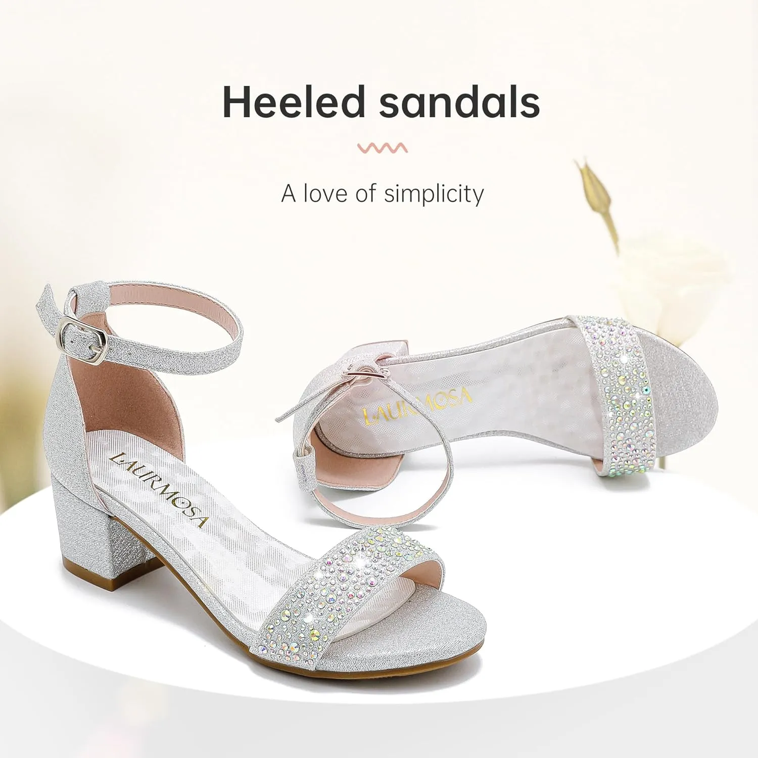 Girls High Heels Sandal for Girls Open Toe Ankle Buckle Strap Dress Shoes for Little Big Kids in Wedding Party Block Chunky Pump Sandals