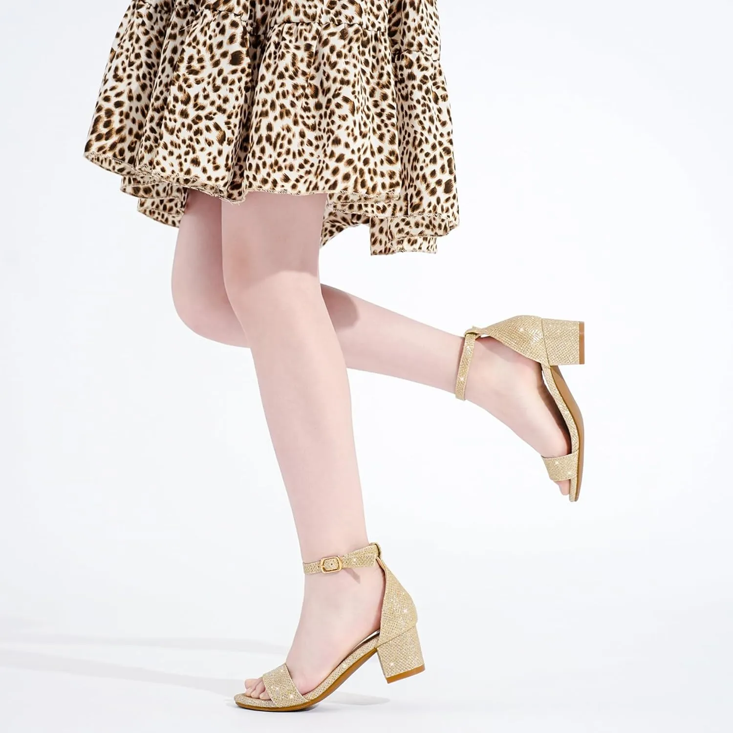 Girls High Heels Sandal for Girls Open Toe Ankle Buckle Strap Dress Shoes for Little Big Kids in Wedding Party Block Chunky Pump Sandals