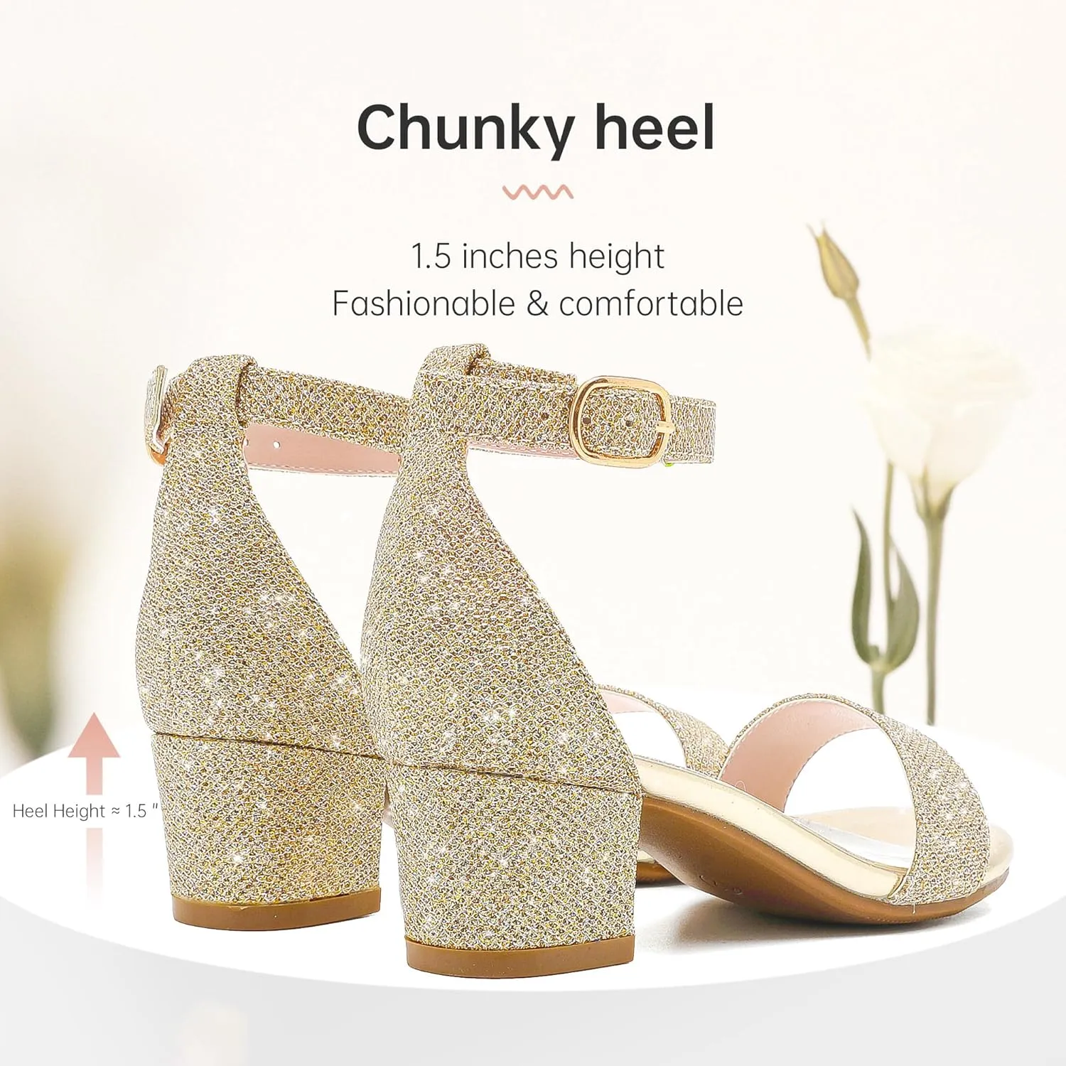 Girls High Heels Sandal for Girls Open Toe Ankle Buckle Strap Dress Shoes for Little Big Kids in Wedding Party Block Chunky Pump Sandals
