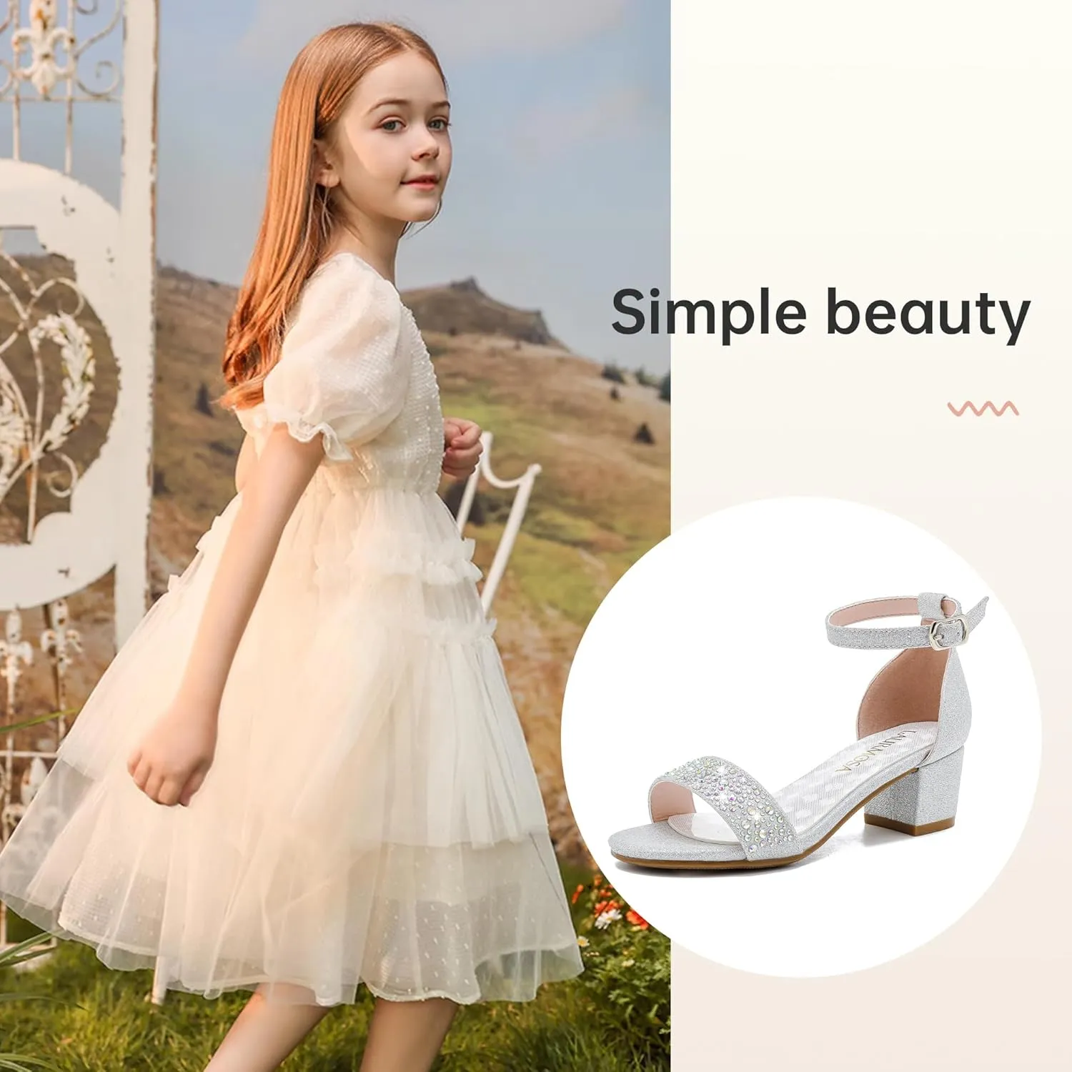 Girls High Heels Sandal for Girls Open Toe Ankle Buckle Strap Dress Shoes for Little Big Kids in Wedding Party Block Chunky Pump Sandals