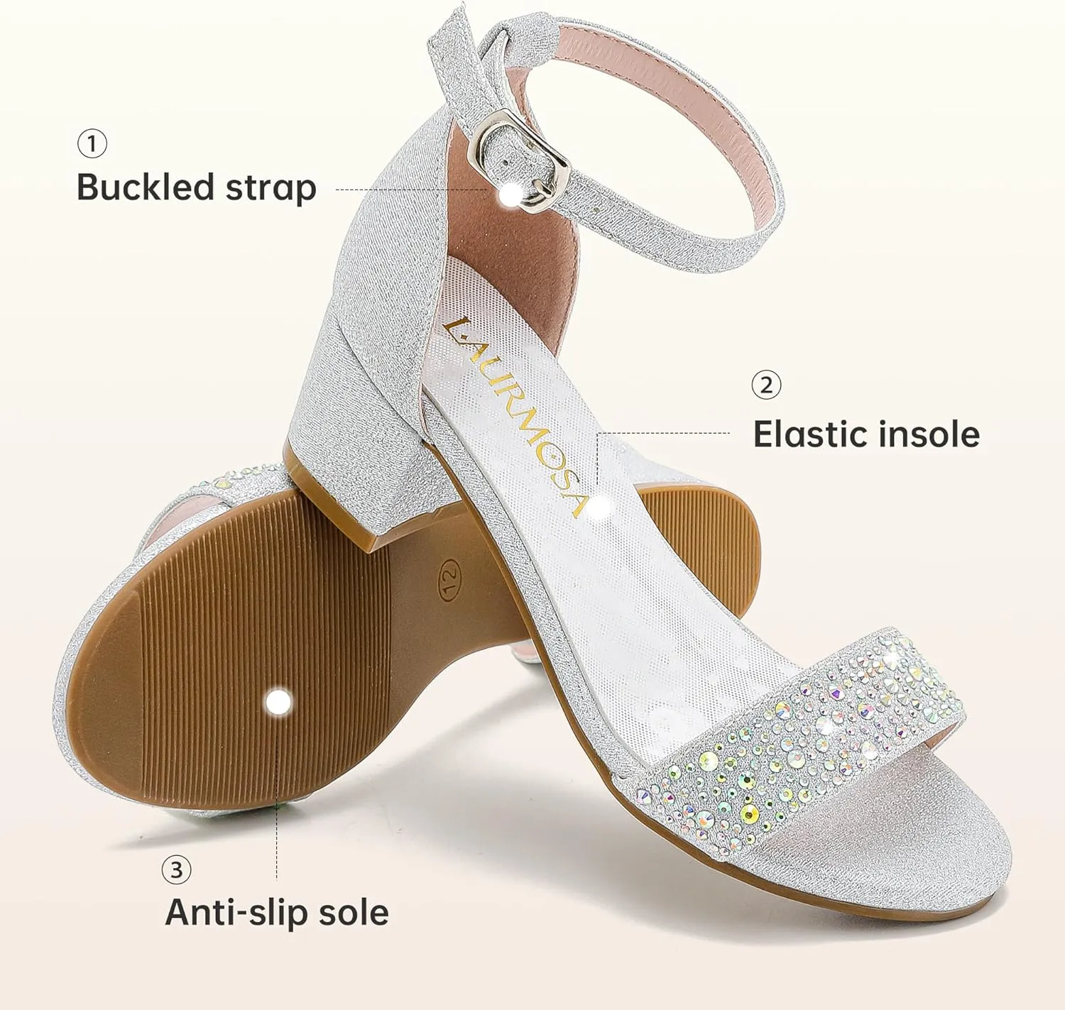 Girls High Heels Sandal for Girls Open Toe Ankle Buckle Strap Dress Shoes for Little Big Kids in Wedding Party Block Chunky Pump Sandals