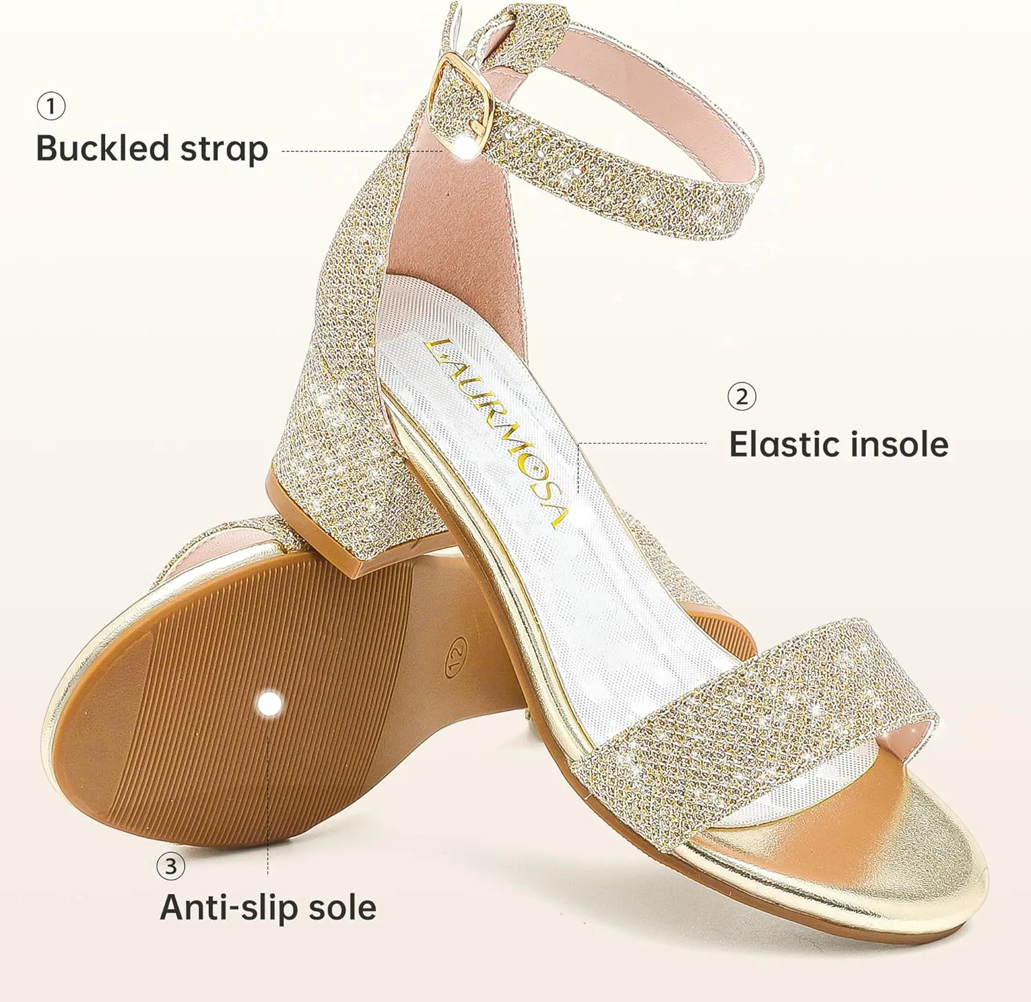 Girls High Heels Sandal for Girls Open Toe Ankle Buckle Strap Dress Shoes for Little Big Kids in Wedding Party Block Chunky Pump Sandals