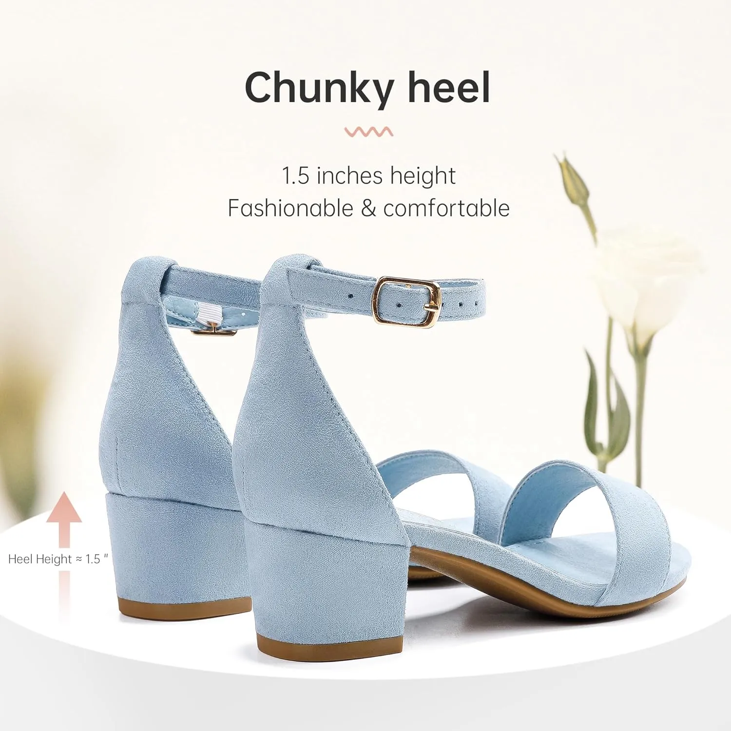 Girls High Heels Sandal for Girls Open Toe Ankle Buckle Strap Dress Shoes for Little Big Kids in Wedding Party Block Chunky Pump Sandals
