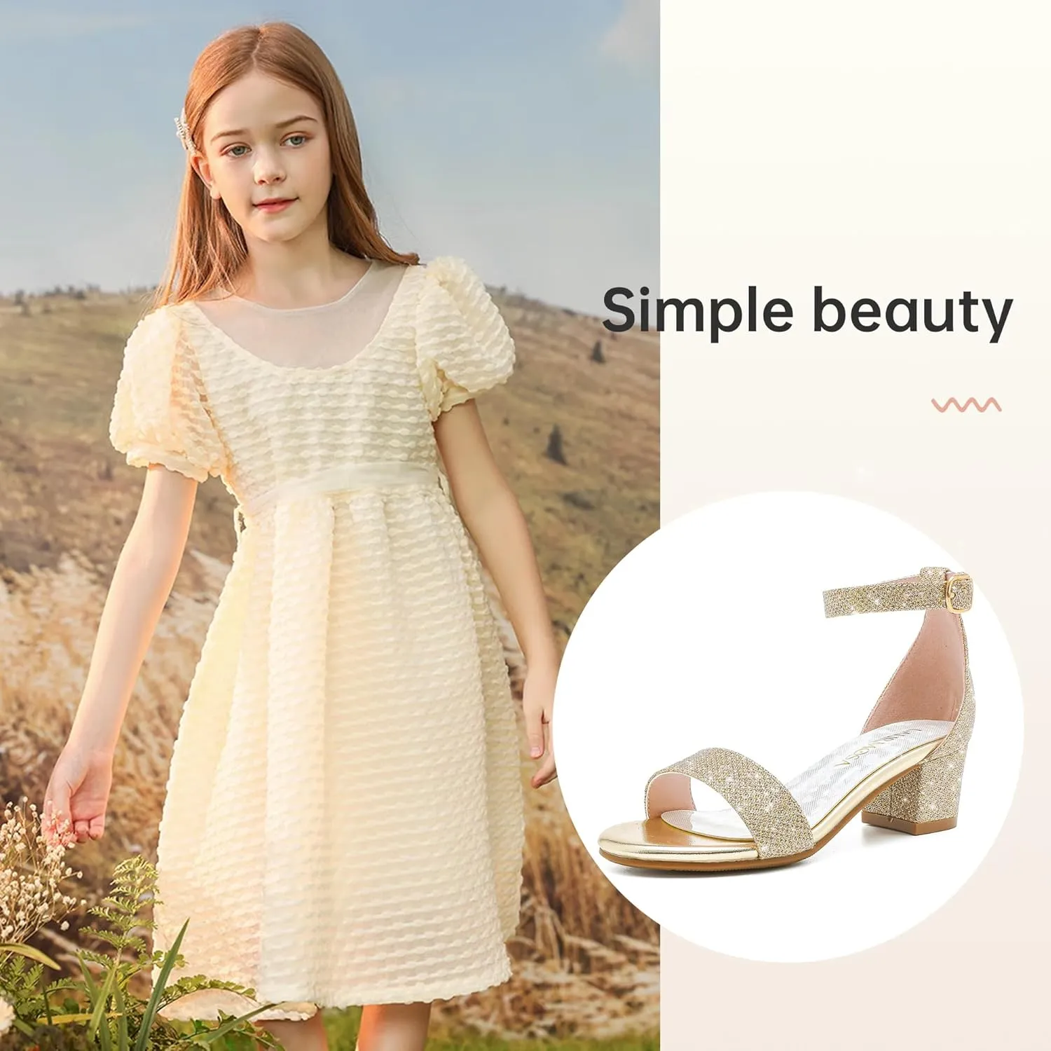 Girls High Heels Sandal for Girls Open Toe Ankle Buckle Strap Dress Shoes for Little Big Kids in Wedding Party Block Chunky Pump Sandals