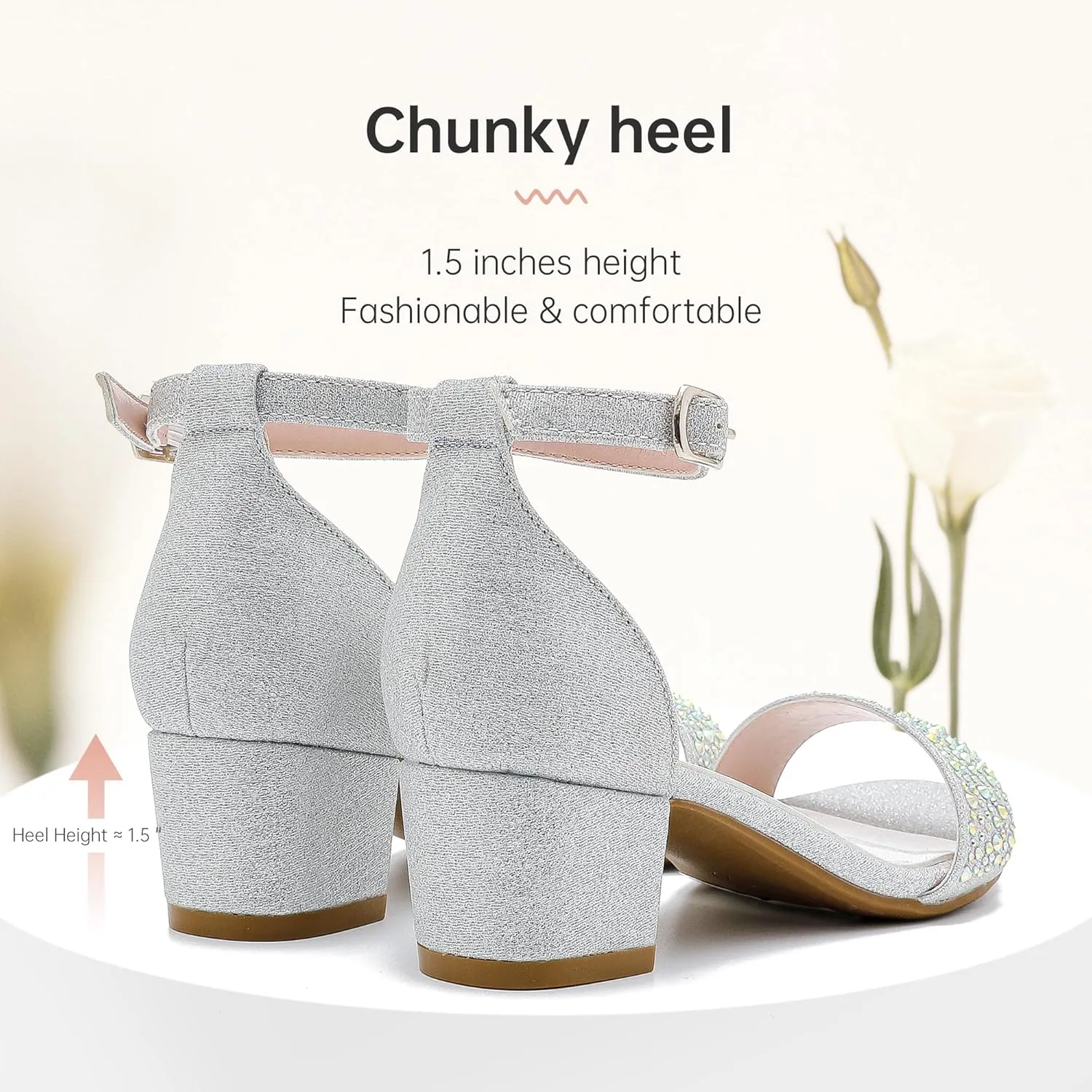 Girls High Heels Sandal for Girls Open Toe Ankle Buckle Strap Dress Shoes for Little Big Kids in Wedding Party Block Chunky Pump Sandals