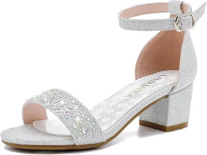 Girls High Heels Sandal for Girls Open Toe Ankle Buckle Strap Dress Shoes for Little Big Kids in Wedding Party Block Chunky Pump Sandals