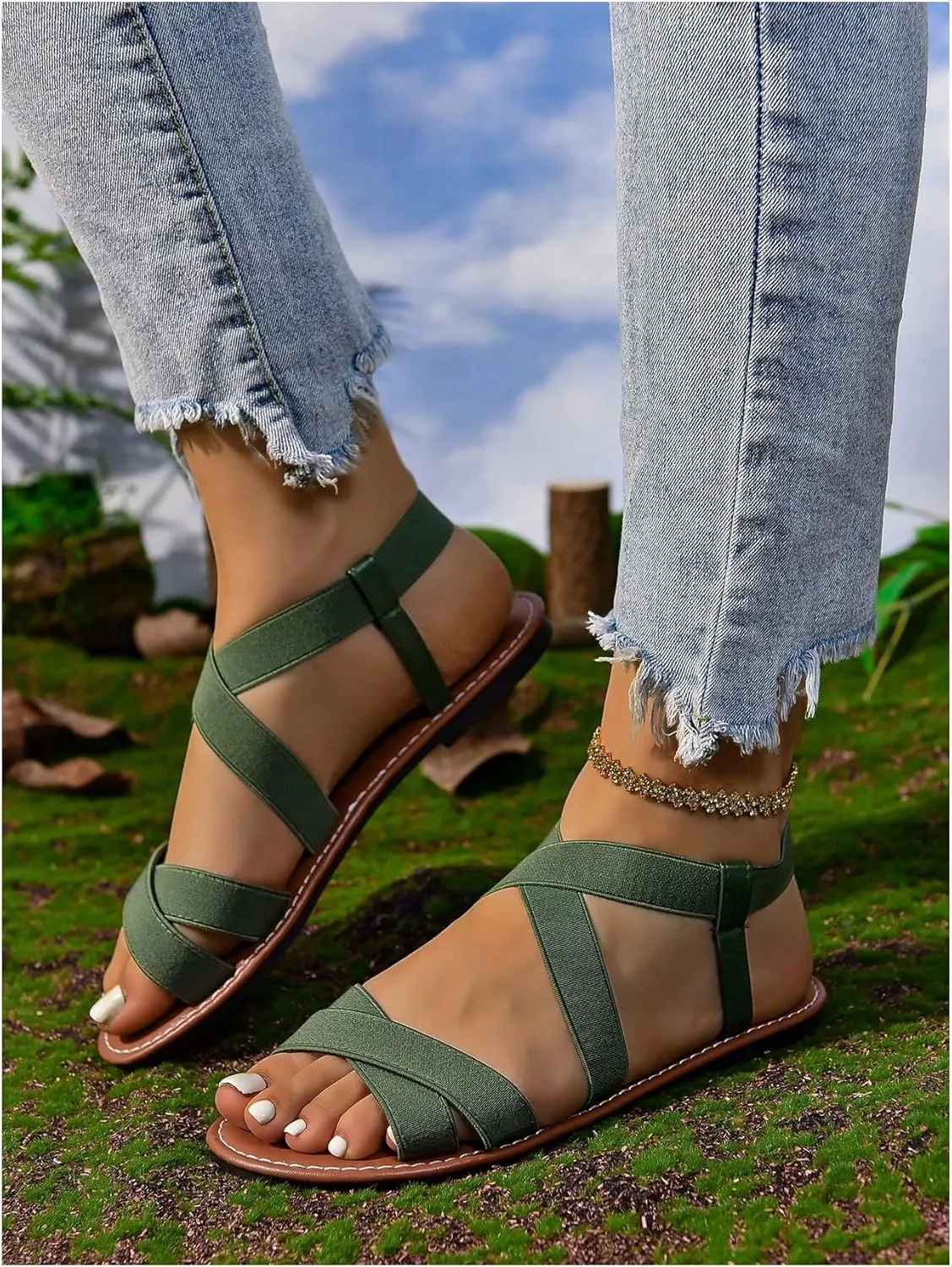 GORGLITTER Women's Criss Cross Gladiator Sandals Dressy Summer Cute Ankle Strap Open Toe Flat Sandals