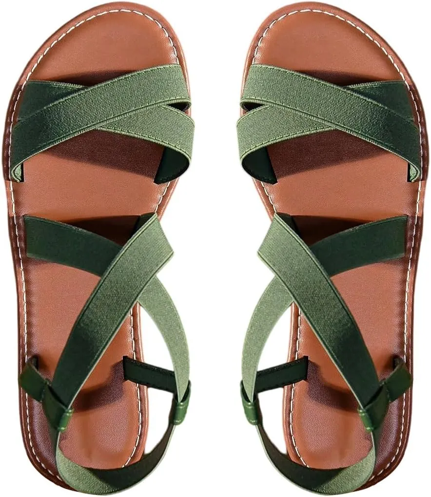 GORGLITTER Women's Criss Cross Gladiator Sandals Dressy Summer Cute Ankle Strap Open Toe Flat Sandals