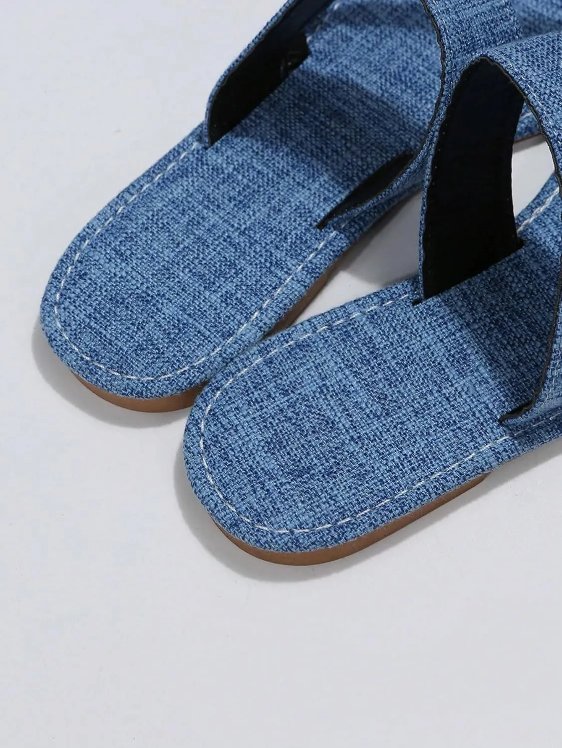 GORGLITTER Women's Denim Jean Sandals Cute Dressy Toe Ring Strappy Slip on Slide Flats Sandal