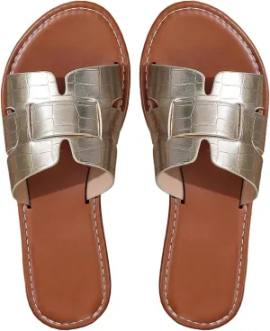 GORGLITTER Women's Open Toe Dressy Beach Sandal Trendy 2025 Comfy Flat Slide Summer Sandals