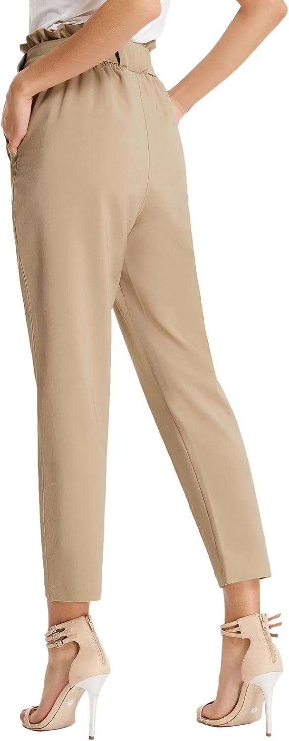 GRACE KARIN Women's Cropped Paper Bag Waist Pants with Pockets