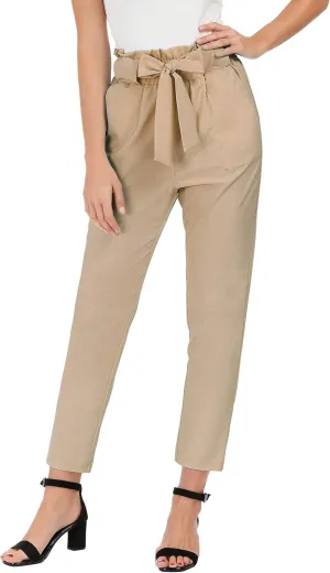 GRACE KARIN Women's Cropped Paper Bag Waist Pants with Pockets