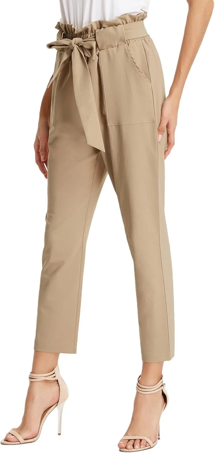 GRACE KARIN Women's Cropped Paper Bag Waist Pants with Pockets