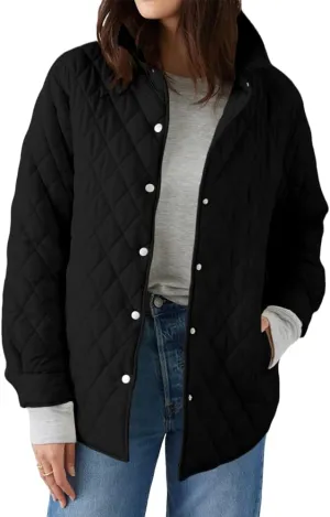 Grlasen Women's Lightweight Quilted Jacket Stand Collar Single-breasted Long Sleeve Warm Oversized Coat with Pockets