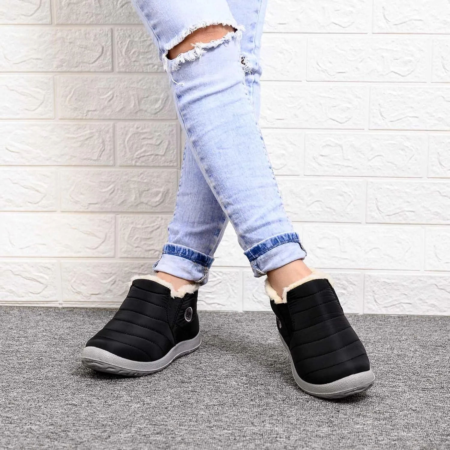 Hbeylia Winter Snow Boots With Fleece Lining For Women Lightweight Waterproof Faux Plush Fur Lined Non Slip Ankle Booties Soft Cozy Warm Ski Skiing Hiking Camping Short Boots For Ladies Cold Weather