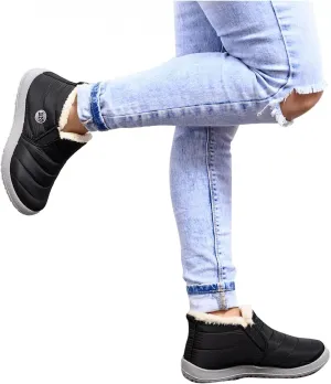Hbeylia Winter Snow Boots With Fleece Lining For Women Lightweight Waterproof Faux Plush Fur Lined Non Slip Ankle Booties Soft Cozy Warm Ski Skiing Hiking Camping Short Boots For Ladies Cold Weather