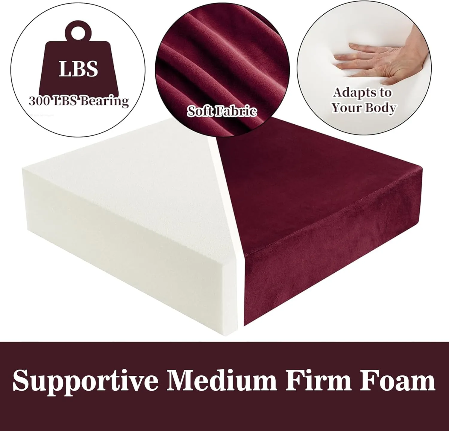 HOMBYS Foam Recliner Chair Cushions for Elderly, 4" Thick Chair Pads with Back Support for Office, Non-Slip Medium Firm Seat Cushion with Lumbar Pillow (Burgundy,13.8" Backrest)