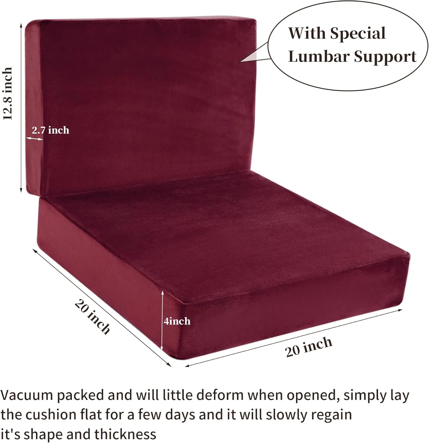 HOMBYS Foam Recliner Chair Cushions for Elderly, 4" Thick Chair Pads with Back Support for Office, Non-Slip Medium Firm Seat Cushion with Lumbar Pillow (Burgundy,13.8" Backrest)