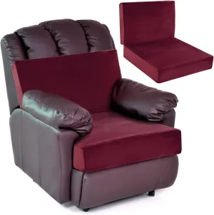 HOMBYS Foam Recliner Chair Cushions for Elderly, 4" Thick Chair Pads with Back Support for Office, Non-Slip Medium Firm Seat Cushion with Lumbar Pillow (Burgundy,13.8" Backrest)