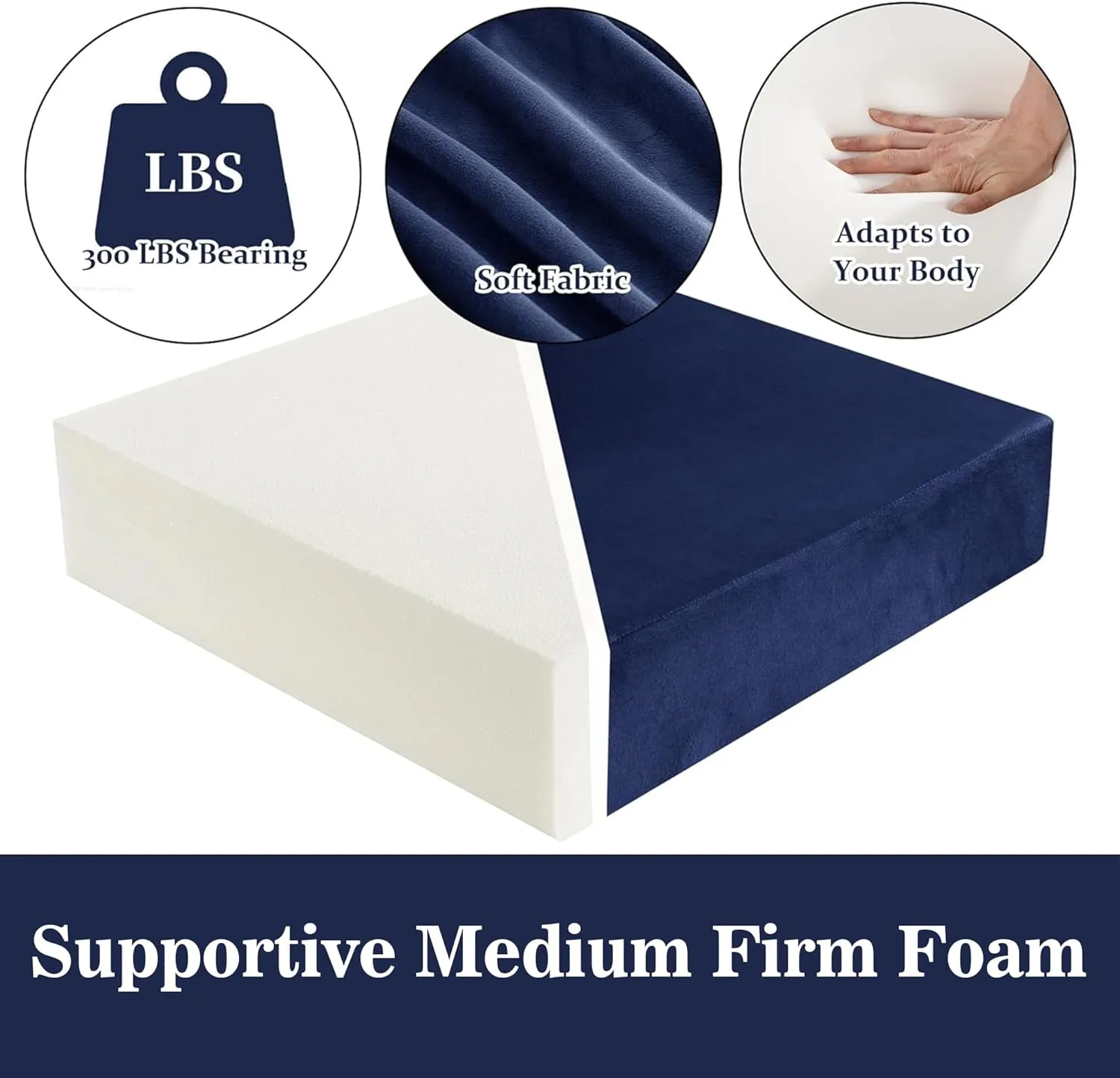 HOMBYS Foam Recliner Chair Cushions for Elderly, 4" Thick Chair Pads with Back Support for Office, Non-Slip Medium Firm Seat Cushion with Lumbar Pillow (Sapphire Blue, 13" Backrest)
