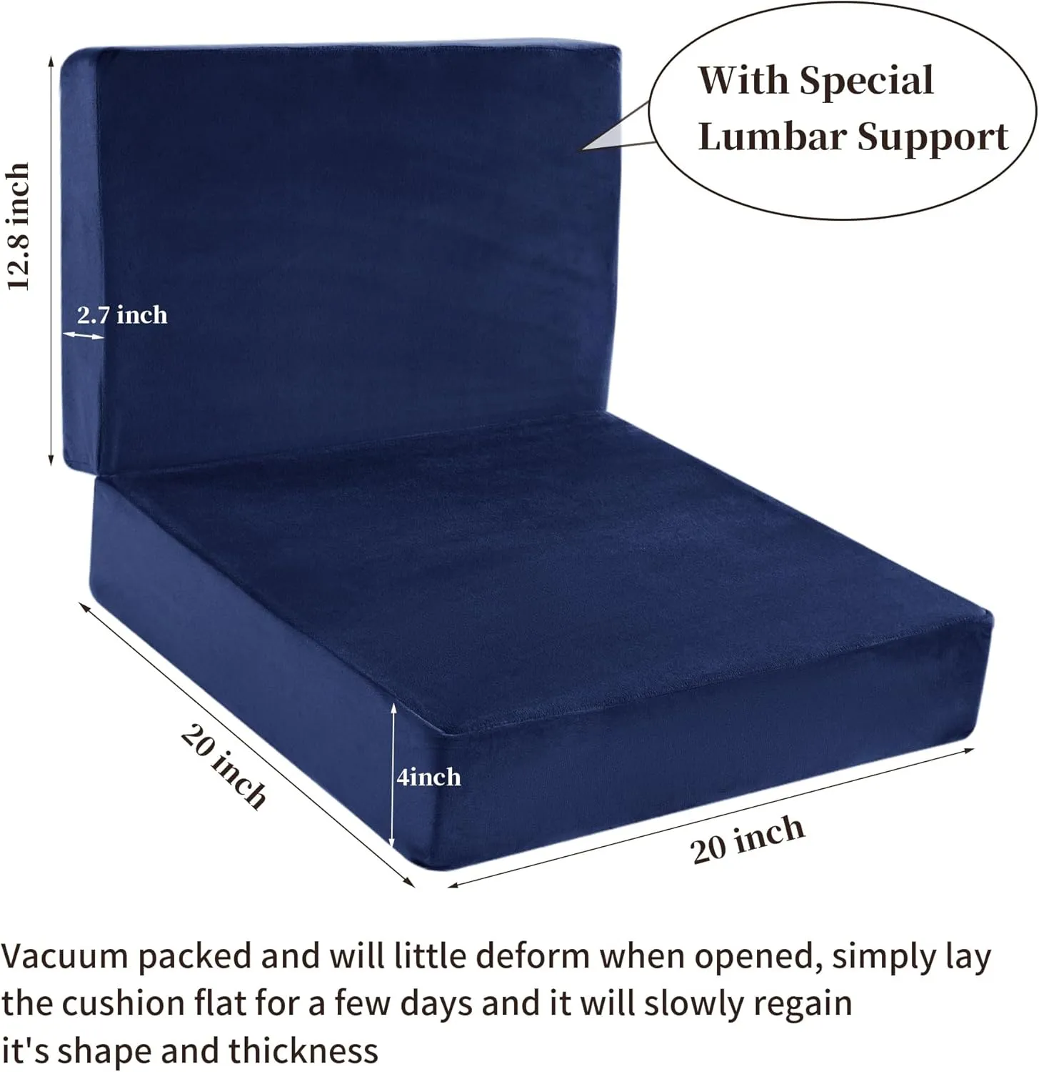 HOMBYS Foam Recliner Chair Cushions for Elderly, 4" Thick Chair Pads with Back Support for Office, Non-Slip Medium Firm Seat Cushion with Lumbar Pillow (Sapphire Blue, 13" Backrest)