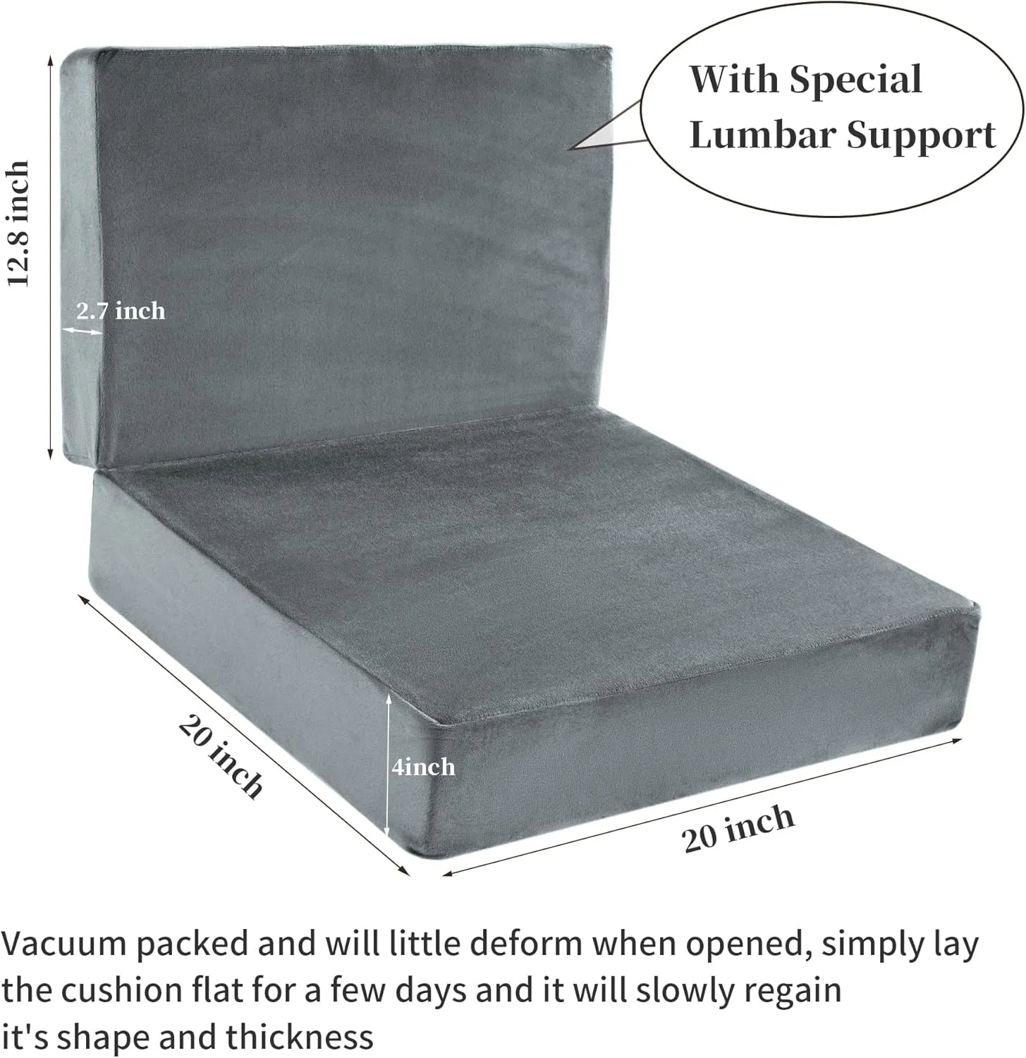 HOMBYS Foam Recliner Chair Cushions for Elderly, 4" Thick Chair Pads with Back Support for Office, Non-Slip Medium Firm Seat Cushion with Lumbar Pillow(Light Grey, 13" Backrest)