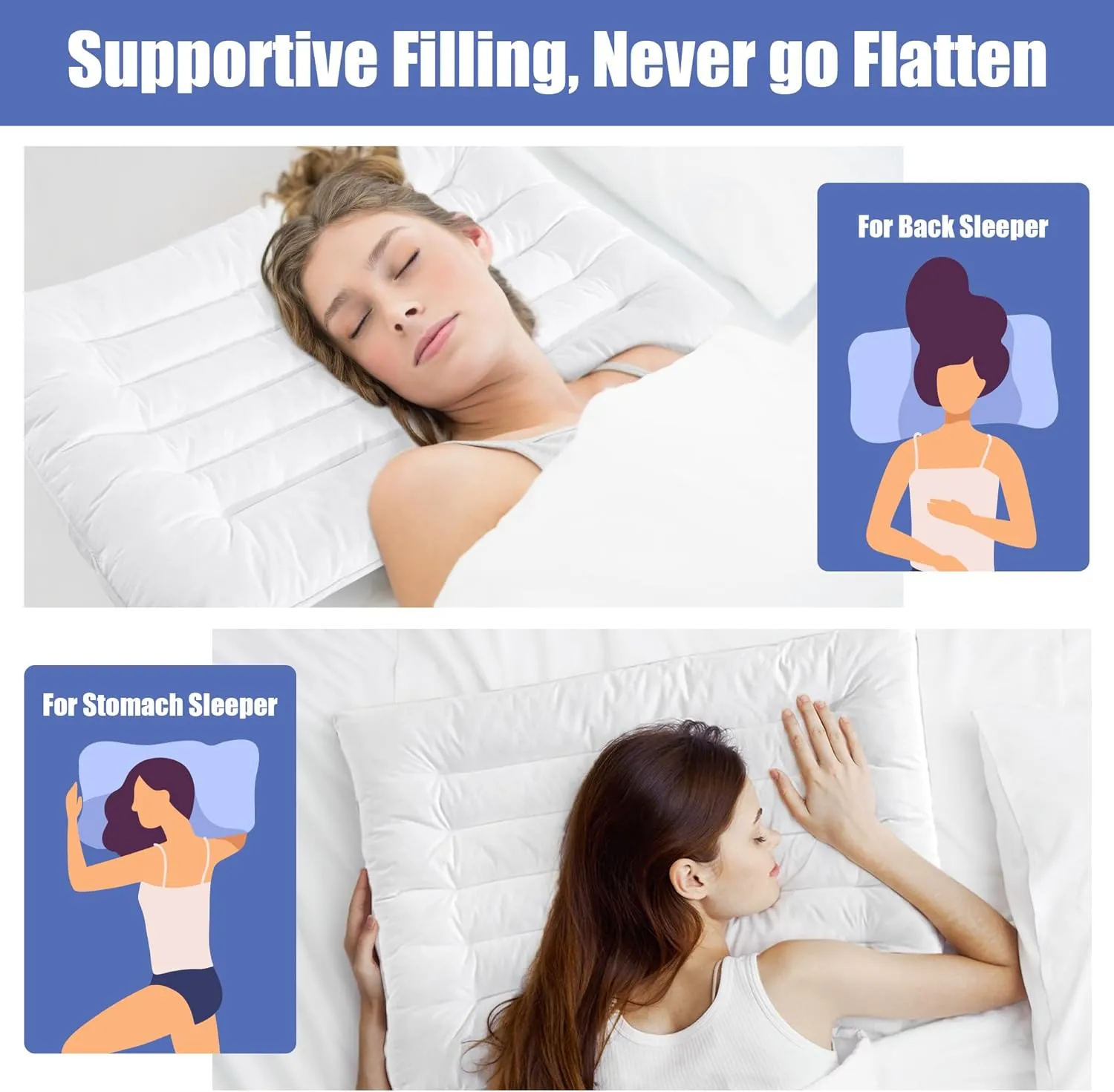 HOMBYS Ultra Thin Flat Pillow for Sleeping, 2.5 inch Thick High Support Stomach Sleeping Pillow, Slim Bed Pillow, Thin Pillow for Back Sleeper-Standard Size 18x26, Machine Washable