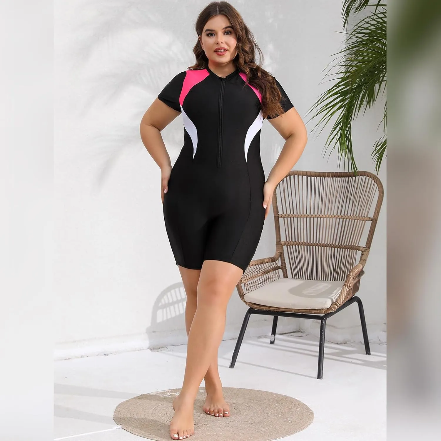 IDOPIP Plus Size One Piece Swimsuit for Women Tummy Control Bathing Suit Sun Protection UPF 50  Rash Guard Surfing Swimwear