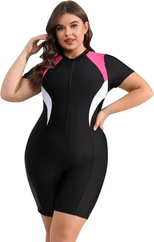IDOPIP Plus Size One Piece Swimsuit for Women Tummy Control Bathing Suit Sun Protection UPF 50  Rash Guard Surfing Swimwear