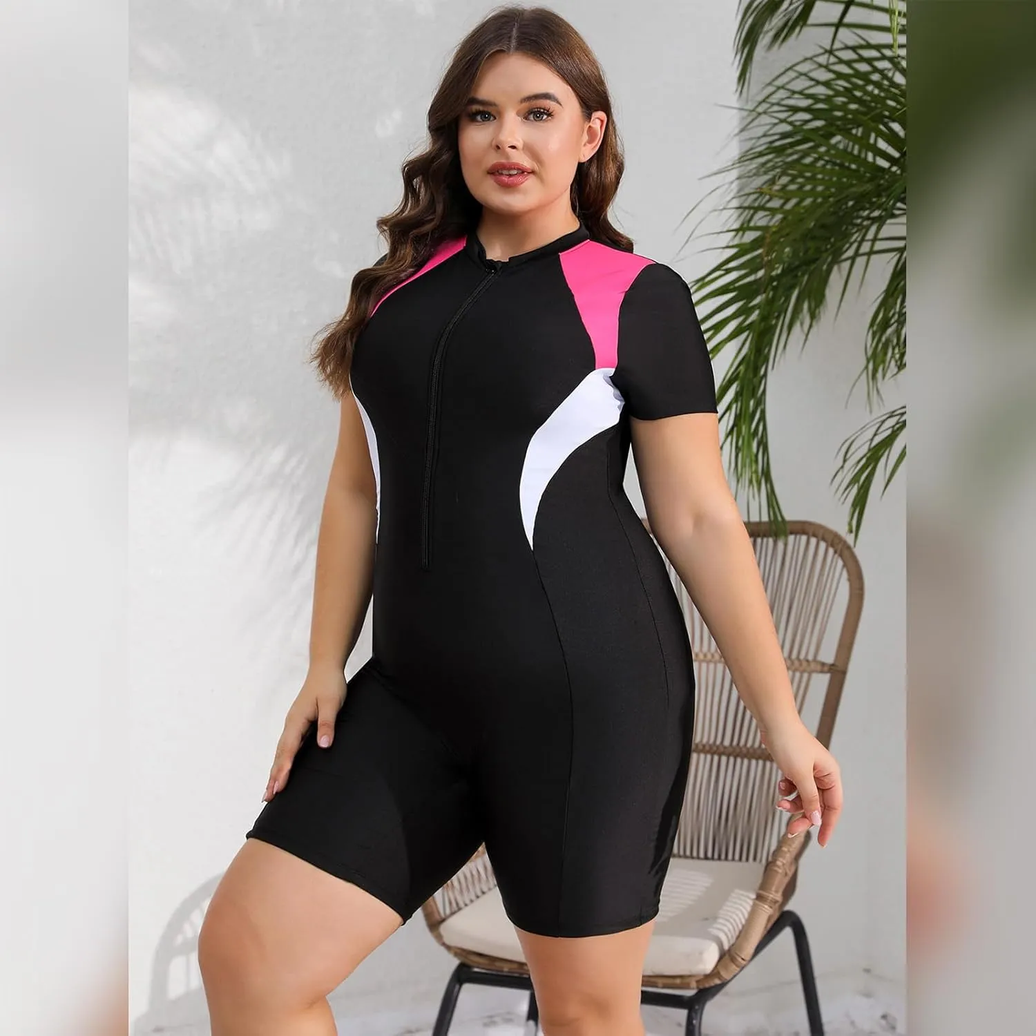 IDOPIP Plus Size One Piece Swimsuit for Women Tummy Control Bathing Suit Sun Protection UPF 50  Rash Guard Surfing Swimwear