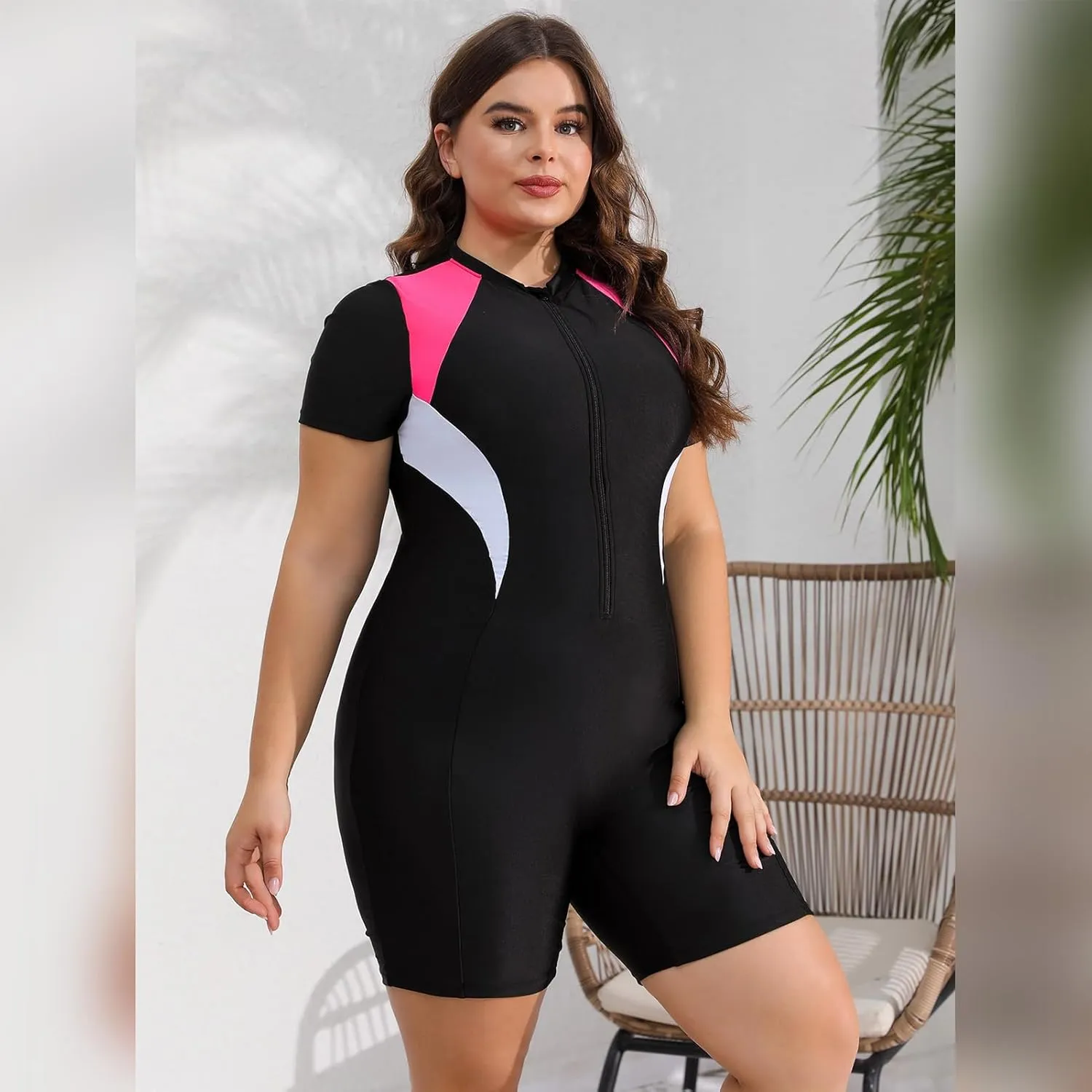 IDOPIP Plus Size One Piece Swimsuit for Women Tummy Control Bathing Suit Sun Protection UPF 50  Rash Guard Surfing Swimwear