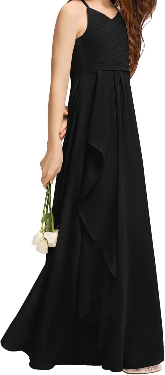Imily Bela Girls A-Line Halter Dress Junior Bridesmaid Flower Girl Flowy Chiffon Maxi Dresses Wedding Party Pageant Gown