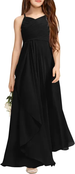 Imily Bela Girls A-Line Halter Dress Junior Bridesmaid Flower Girl Flowy Chiffon Maxi Dresses Wedding Party Pageant Gown
