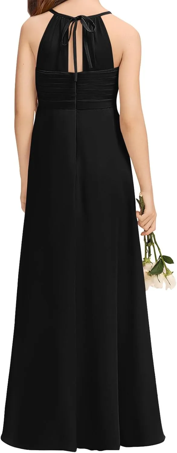 Imily Bela Girls A-Line Halter Dress Junior Bridesmaid Flower Girl Flowy Chiffon Maxi Dresses Wedding Party Pageant Gown