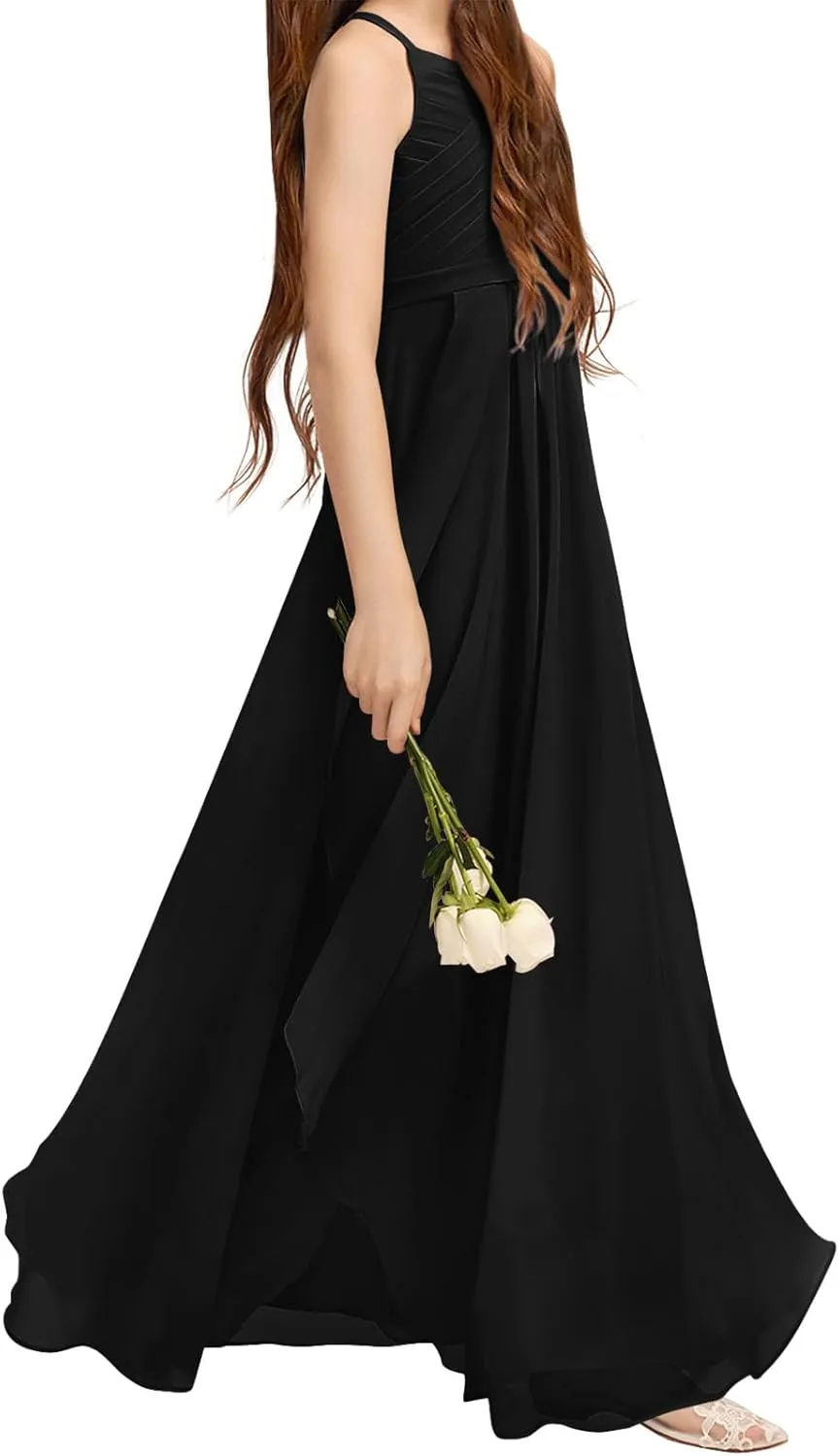 Imily Bela Girls A-Line Halter Dress Junior Bridesmaid Flower Girl Flowy Chiffon Maxi Dresses Wedding Party Pageant Gown