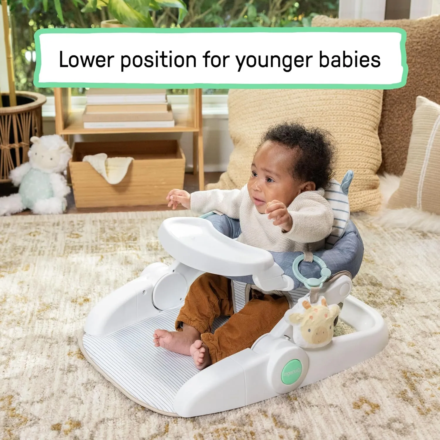 Ingenuity Prop Spot Learn-to-Sit Floor Seat for Baby, Removable Tray, 2 Linkable Toys, Tummy Time Mat, Unisex, for Ages 4-12 Months - Casi