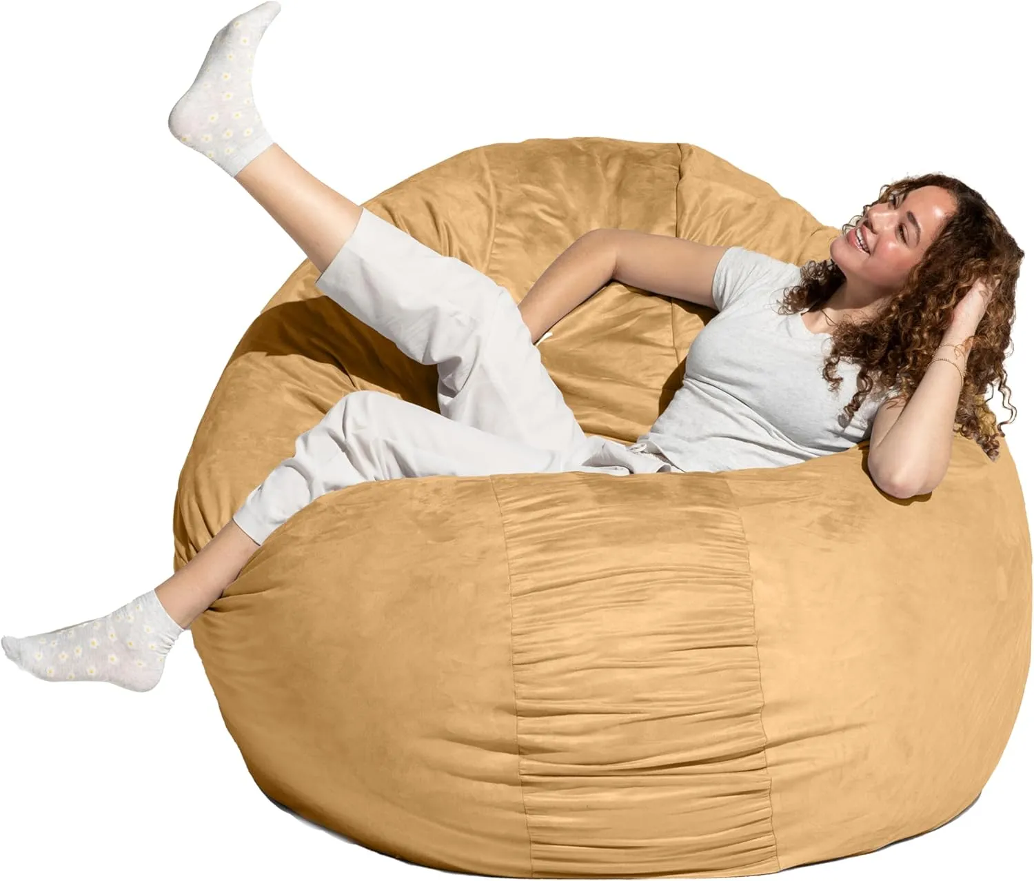 Jaxx 6 Foot Cocoon - 2-in-1 Convertible Bean Bag Bed & Large Bean Bag Chair for Adults, Camel