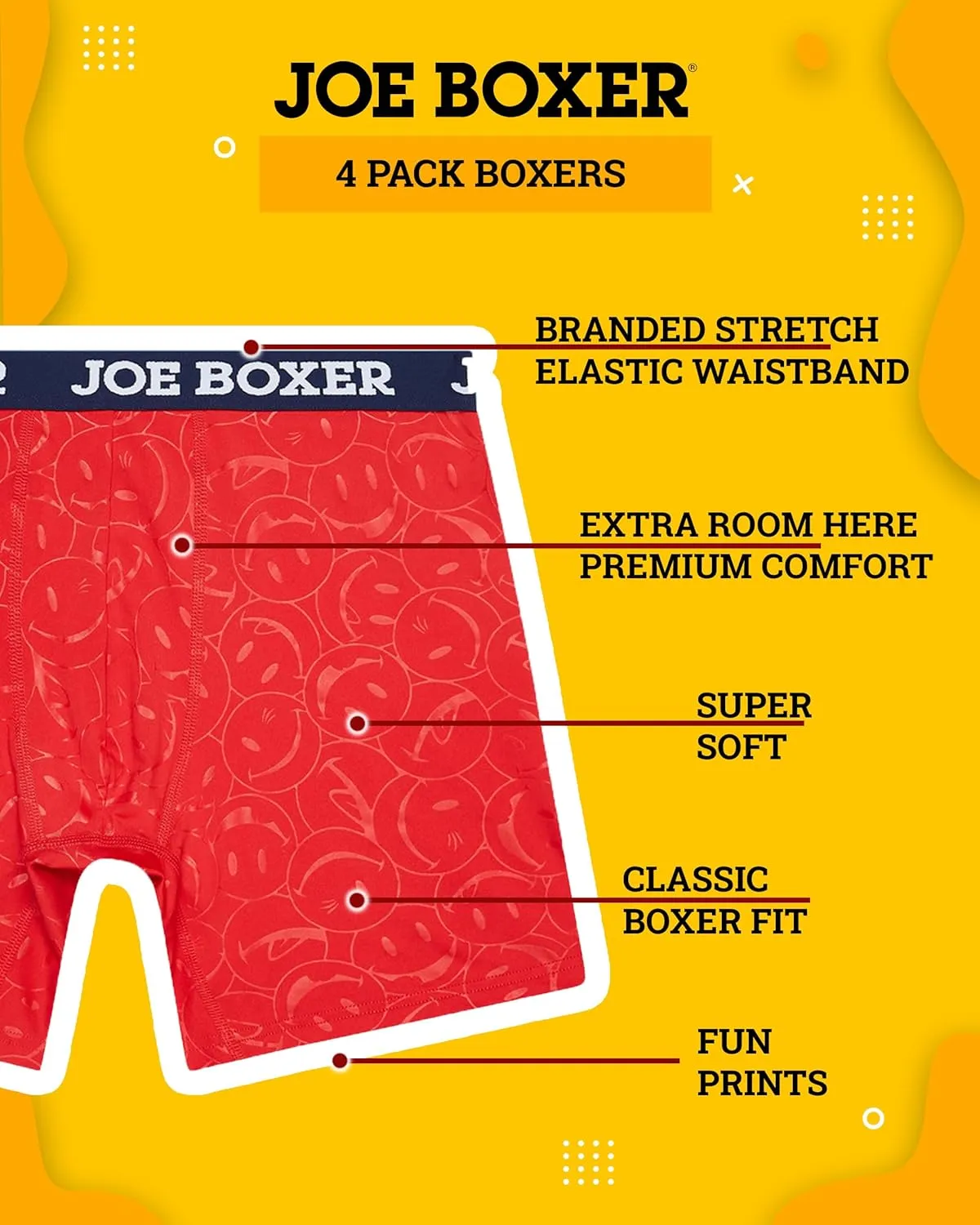 JOE BOXER Stretch Cotton or Performance Microfiber Boxer Briefs for Men Pack of 4, Mens Underwear Boxer Briefs 4-Pack