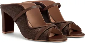 JORISTIMO Women's Raffia Sandals Open Round Toe Woven Leather Mules Cross-Strap Chunky Heel Sandal