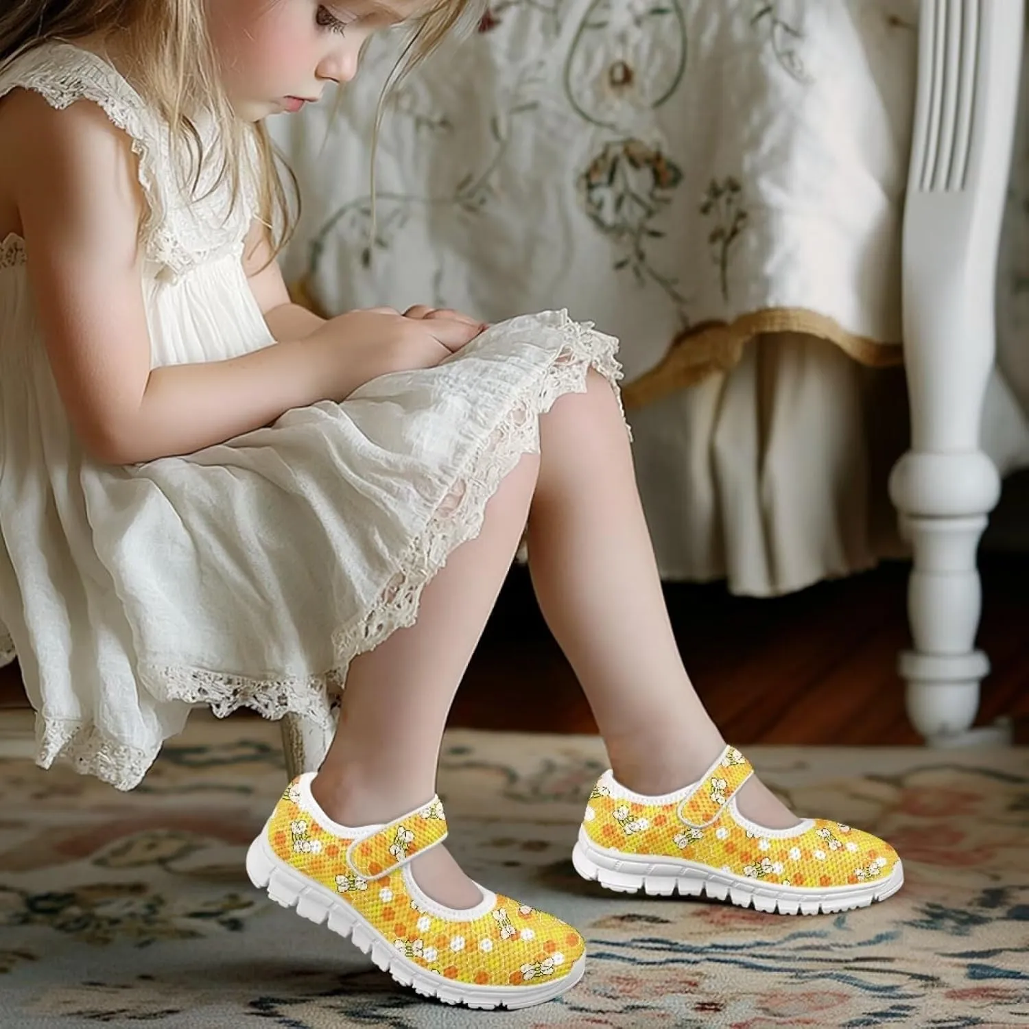 JoyLamoria Girls Mary Jane Shoes Toddler/Little Kids Slip on Sneakers Comfort Dress Shoes with Sunflower Cow South Western Navajo Design