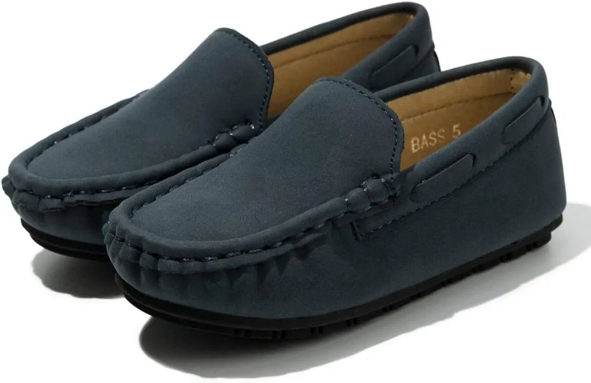 Kannior Boys Girls Leather Loafers Slip-On Texture Flats Boat Dress Moccasin Schooling Daily Walking Shoes(Toddler/Little Kids)