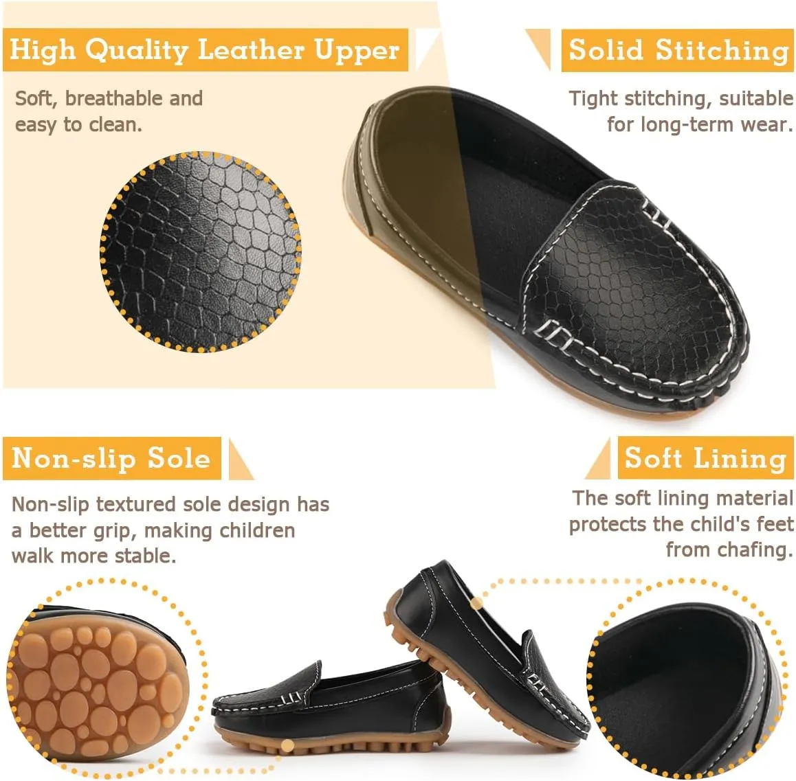 Kannior Boys Girls Leather Loafers Slip-On Texture Flats Boat Dress Moccasin Schooling Daily Walking Shoes(Toddler/Little Kids)