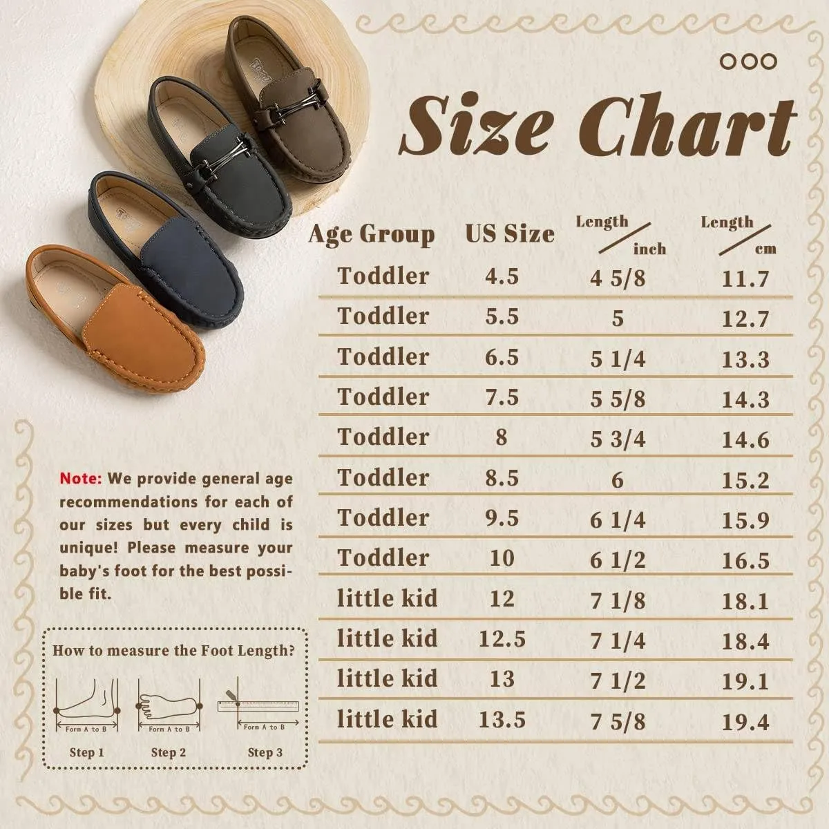 Kannior Boys Girls Leather Loafers Slip-On Texture Flats Boat Dress Moccasin Schooling Daily Walking Shoes(Toddler/Little Kids)