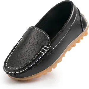 Kannior Boys Girls Leather Loafers Slip-On Texture Flats Boat Dress Moccasin Schooling Daily Walking Shoes(Toddler/Little Kids)