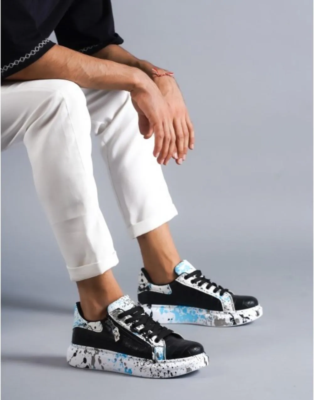 KB02 Crocodile Black Blue Men's Sneaker Shoes